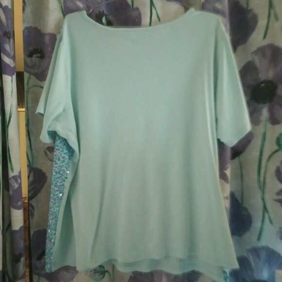 Quacker Factory Plus 2x Blue Sequined Top 22/24W - Picture 2 of 4